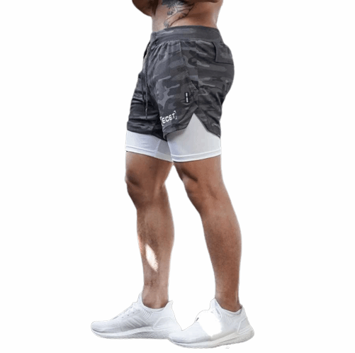 Shop at Le Bastille | Men's 2-in-1 Training Camouflage Running Shorts With Phone Pocket